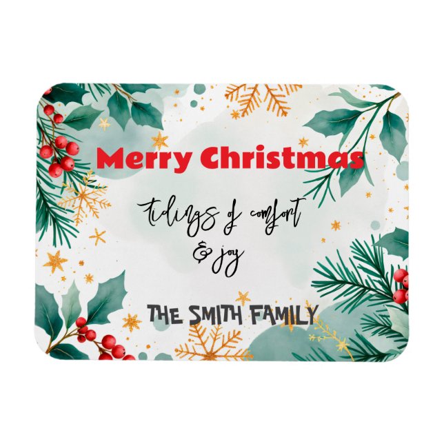 Personlig Watercolor Tidings of Comfort & Joy Magnet (Horisontell)