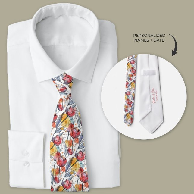 Personlig Watercolor Tulip Slips (floral tulip watercolor personalized groomsmen neckties)