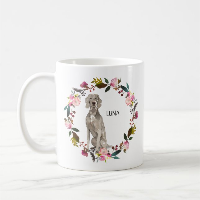 Personlig Watercolor Weimaraner Ro Wandeans Kaffemugg (Vänster)