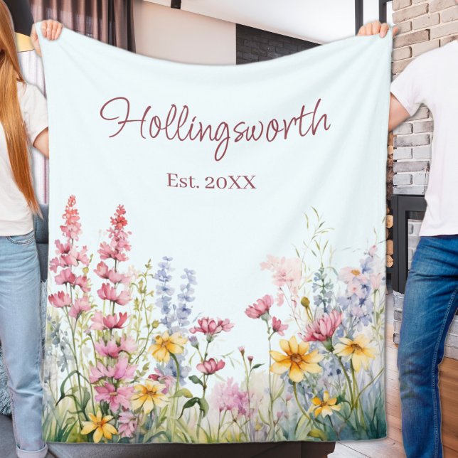 Personlig Watercolor Wildblomma Fält Fleecefilt (Personalized Watercolor Wildflower Field Fleece Blanket
)