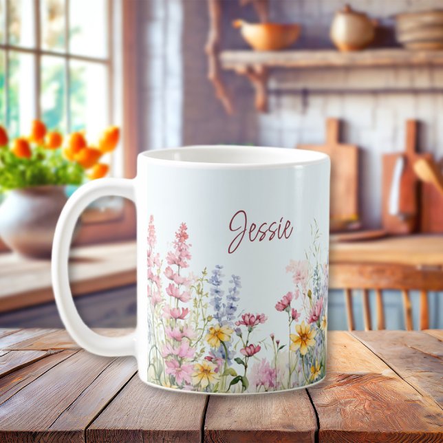 Personlig Watercolor Wildblomma Fält Kaffemugg (Personalized Watercolor Wildflower Field Coffee Mug
)