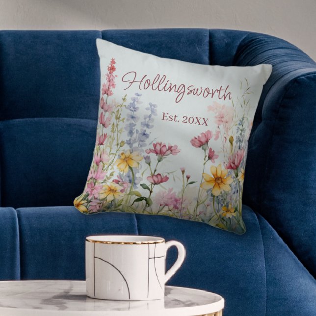 Personlig Watercolor Wildblomma Fält Kudde (Personalized Watercolor Wildflower Field Throw Pillow
)