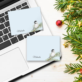 Personlig Watercolor Winter Chickadee Post-it Block