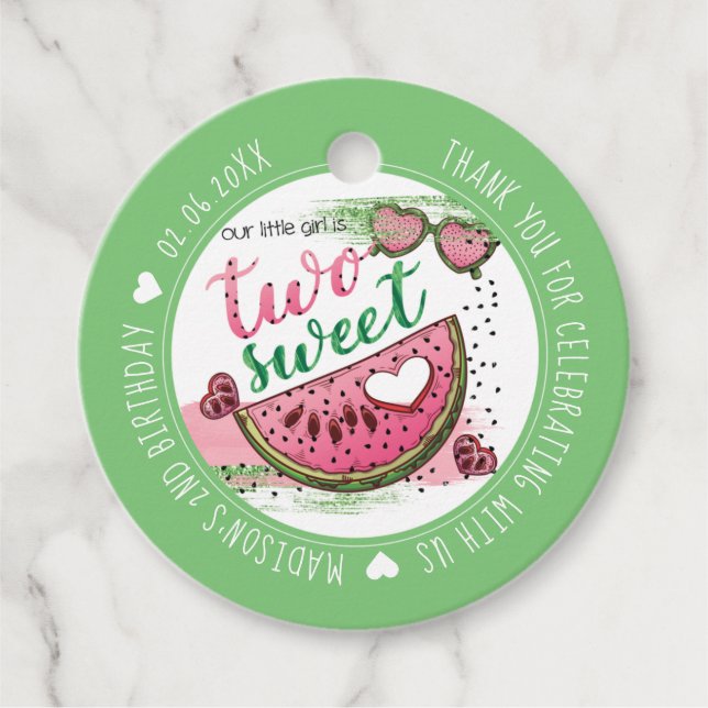 Personlig Watermelon 2:a födelsedagen Party Gåvor Etiketter (Framsida)