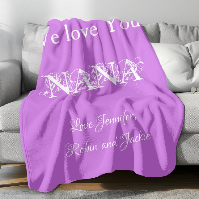 Personlig "We Kärlek You Nana" Mauve Fleecefilt (Personalized "We Love You Nana" Mauve Fleece Blanket.)