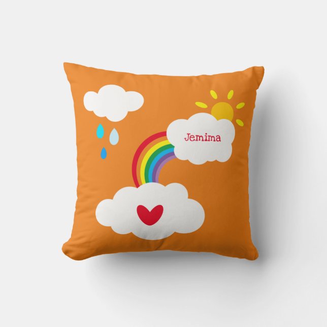 Personlig Weather Cloud and Raindrops Cushion Kudde (Framsida)