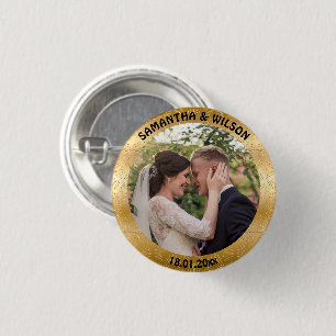 Personlig Wedding Favor GULD Foto Knapp