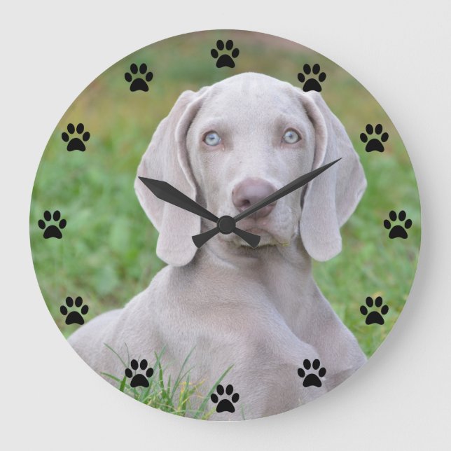 Personlig Weimaraner Puppy Hund Paw-utskriftstid Stor Klocka (Framsida)