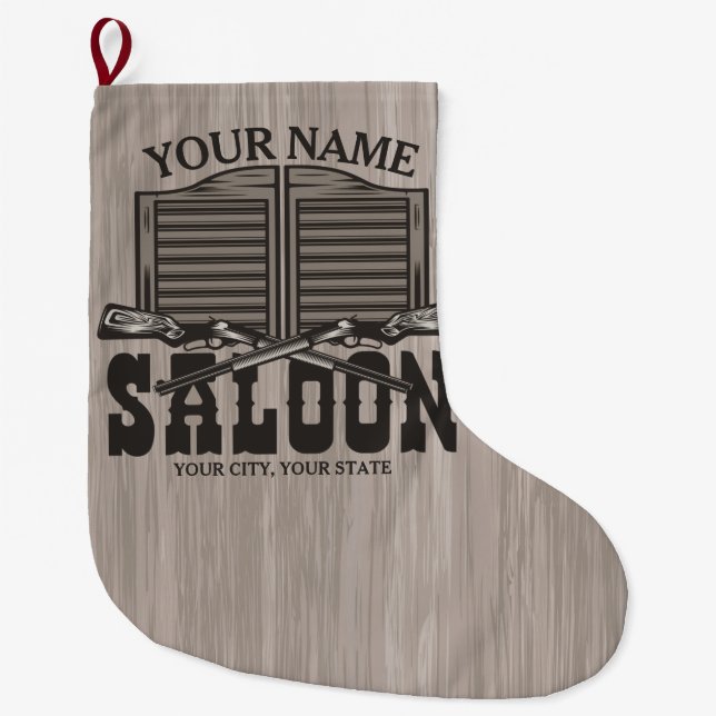 Personlig Western Rifle Guns Old Saloon Pub Stor Julstrumpa (Framsidan)