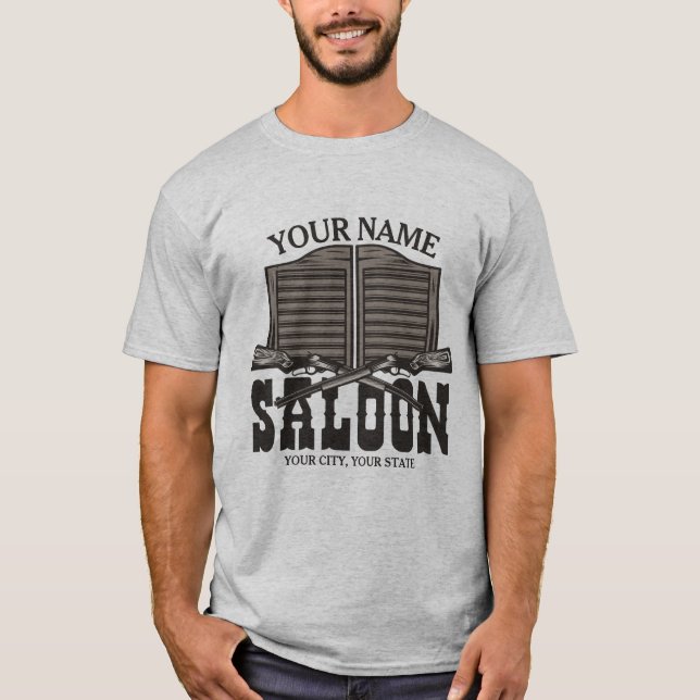 Personlig Western Rifle Guns Old Saloon Pub T Shirt (Framsida)