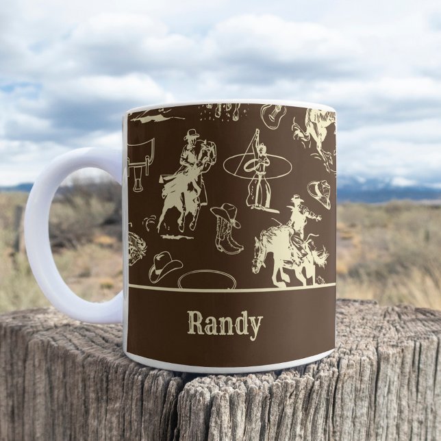 Personlig Western Rodeo Cowboy Mörk Brown Kaffemugg (Skapare uppladdad)