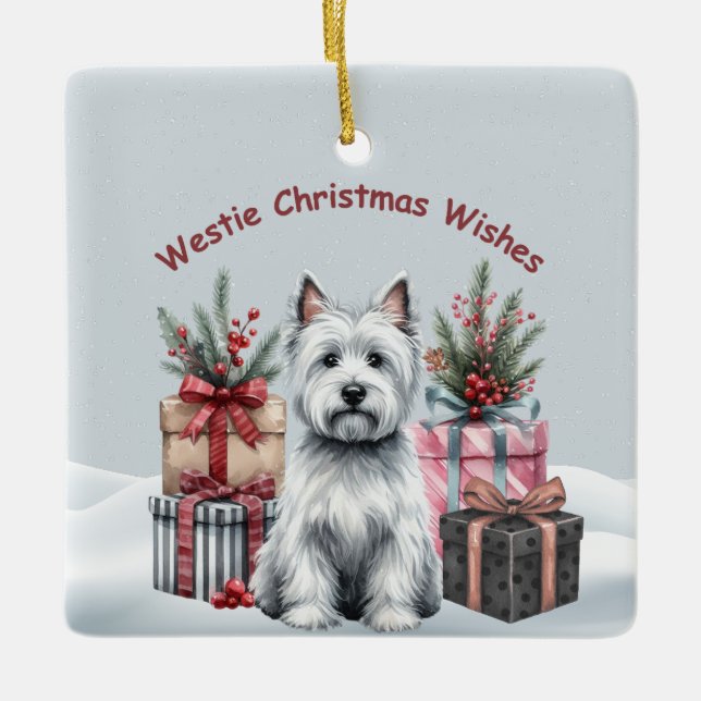 Personlig Westie med presentor ornament (Framsida)