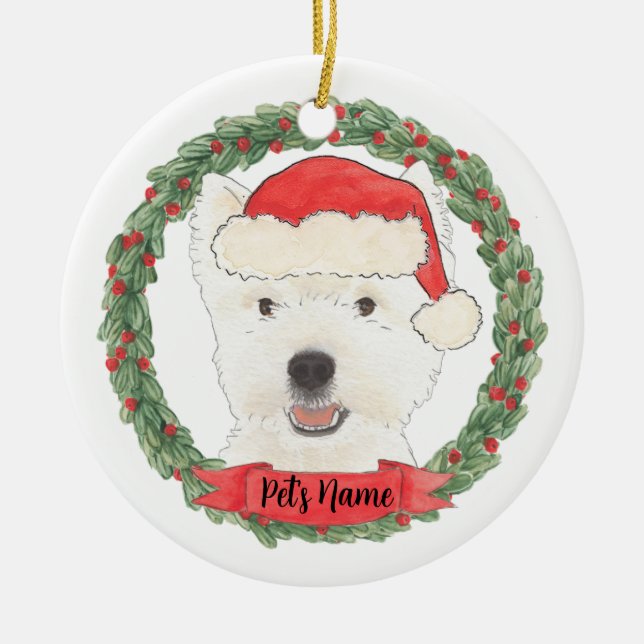Personlig Westie Väster Highland Terrier Julgransprydnad Keramik (Framsidan)