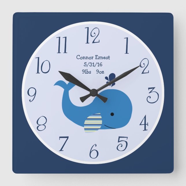 Personlig Whale Nautical Wall Clock Fyrkantig Klocka (Framsida)