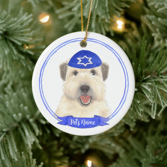 Personlig Wheaten Terrier Hanukkah Yarmulke Julgransprydnad Keramik (Träd)