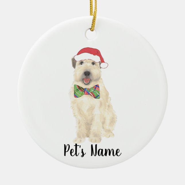 Personlig Wheaten Terrier Jul Hat Bow Tie Julgransprydnad Keramik (Framsidan)