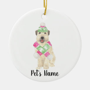 Personlig Wheaten Terrier-julets Rosa Scarf Julgransprydnad Keramik