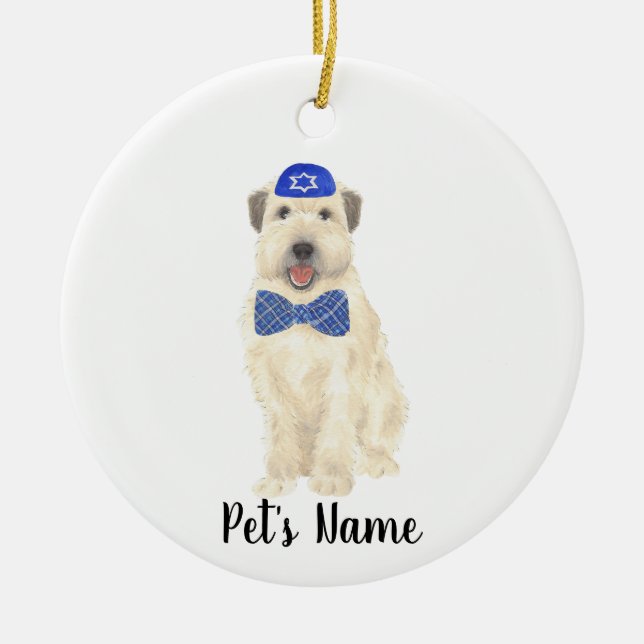 Personlig Wheaten Terrier Yarmulke and Tie Julgransprydnad Keramik (Framsidan)