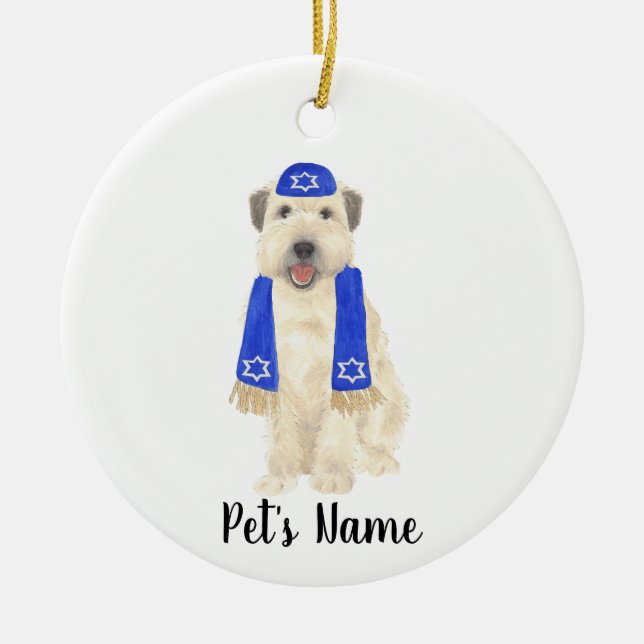 Personlig Wheaten Terrier Yarmulke och Scarf Julgransprydnad Keramik (Framsidan)