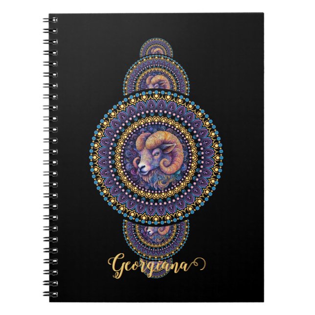 Personlig Whimsical Aries Ornamental Mandala Anteckningsbok (Framsidan)
