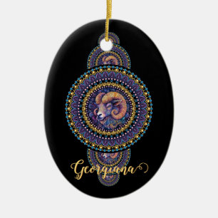 Personlig Whimsical Aries Ornamental Mandala Julgransprydnad Keramik