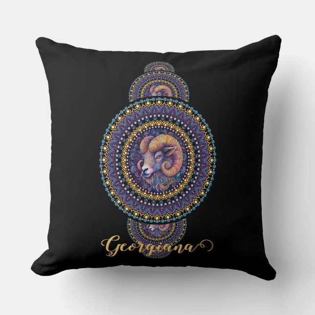 Personlig Whimsical Aries Ornamental Mandala Kudde (Framsida)