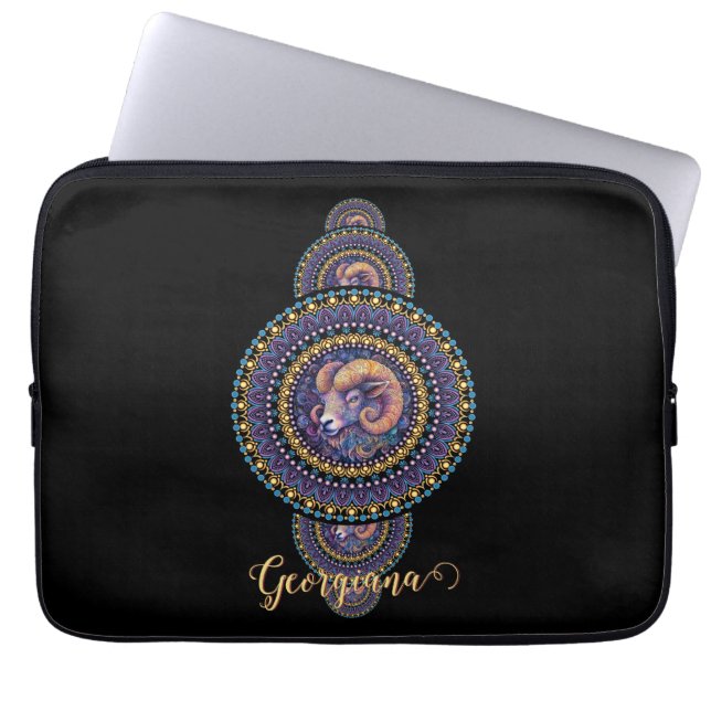 Personlig Whimsical Aries Ornamental Mandala Laptop Fodral (Framsidan)