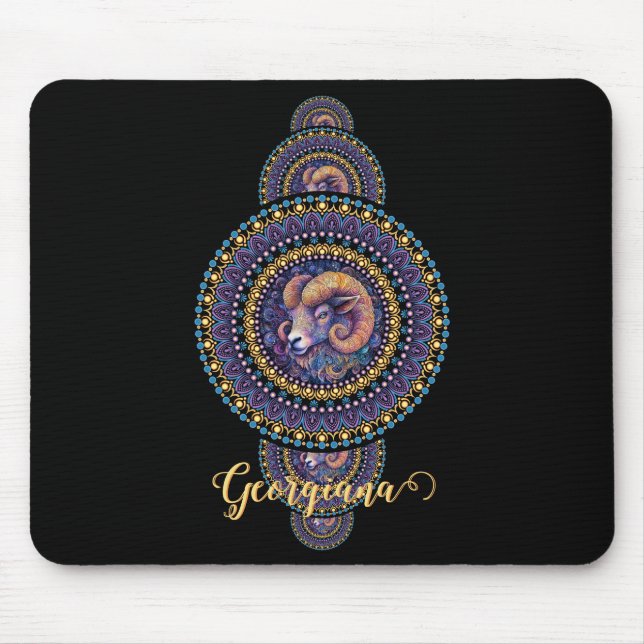 Personlig Whimsical Aries Ornamental Mandala Musmatta (Framsidan)