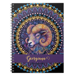 Personlig Whimsical Aries Zodiac Dot Mandala Anteckningsbok