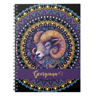 Personlig Whimsical Aries Zodiac Dot Mandala Anteckningsbok
