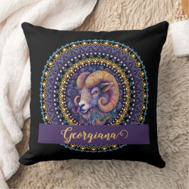 Personlig Whimsical Aries Zodiac Dot Mandala Kudde