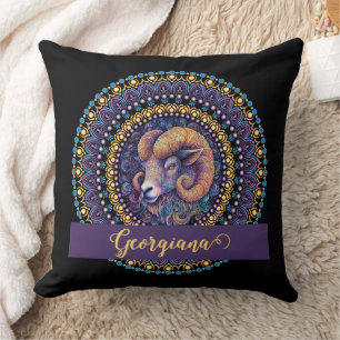 Personlig Whimsical Aries Zodiac Dot Mandala Kudde