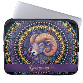 Personlig Whimsical Aries Zodiac Dot Mandala Laptop Fodral