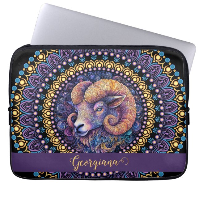 Personlig Whimsical Aries Zodiac Dot Mandala Laptop Fodral (Framsidan)