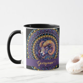 Personlig Whimsical Aries Zodiac Dot Mandala Mugg