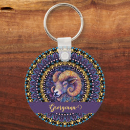 Personlig Whimsical Aries Zodiac Dot Mandala Nyckelring