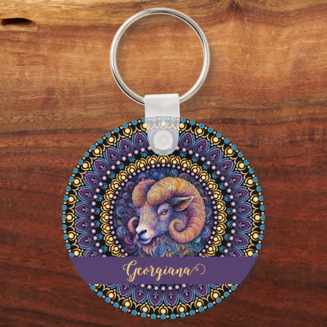 Personlig Whimsical Aries Zodiac Dot Mandala Nyckelring (Framsida)