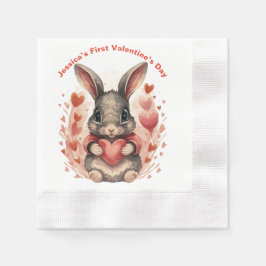 Personlig Whimsical Baby Bunny First Valentine Pappersservett