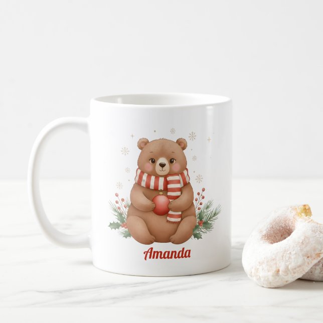 Personlig Whimsical Bear Julmugg Kaffemugg (Med munk)