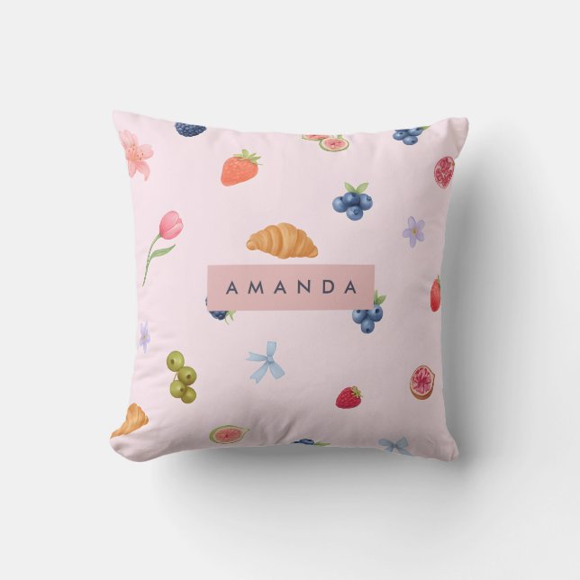Personlig Whimsical Croissant & Berry Mönster Kudde (Framsida)