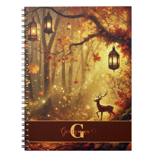Personlig Whimsical Golden Autumnal Woodland Anteckningsbok (Framsidan)