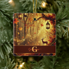 Personlig Whimsical Golden Autumnal Woodland Julgransprydnad Keramik