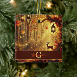 Personlig Whimsical Golden Autumnal Woodland Julgransprydnad Keramik