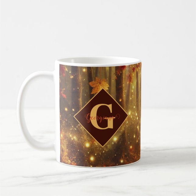 Personlig Whimsical Golden Autumnal Woodland Kaffemugg (Vänster)