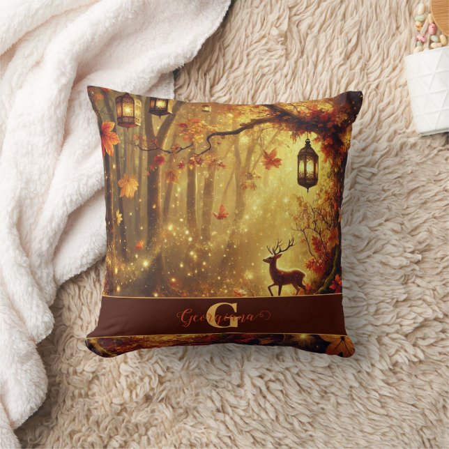 Personlig Whimsical Golden Autumnal Woodland Kudde (Filt)