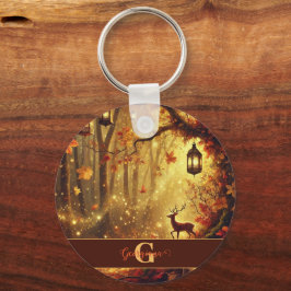Personlig Whimsical Golden Autumnal Woodland Nyckelring