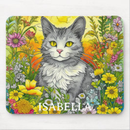 Personlig Whimsical Katt och Blommor Musmatta