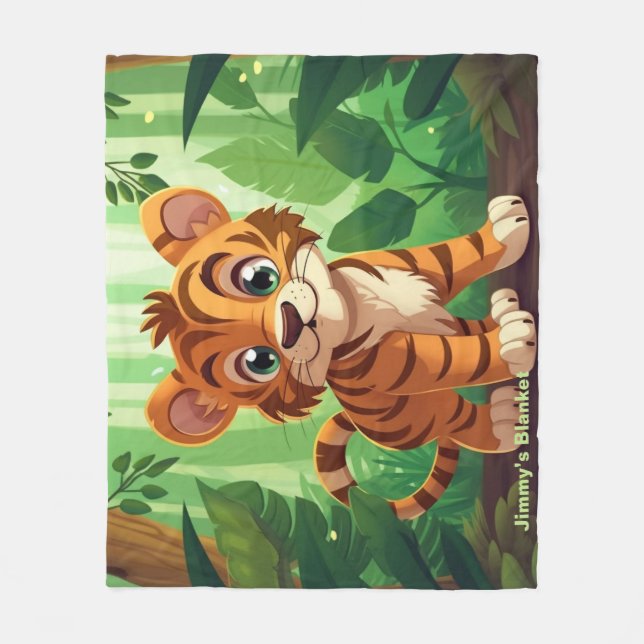 Personlig Whimsical Woodland Baby Tiger Fleecefilt (Framsidan)