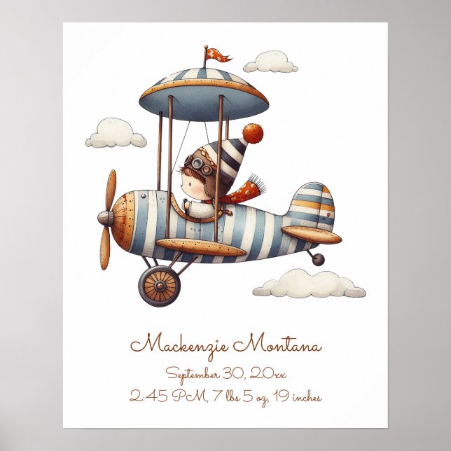 Personlig Whimsique Nursery Art Child och Flygplan Poster (Framsidan)