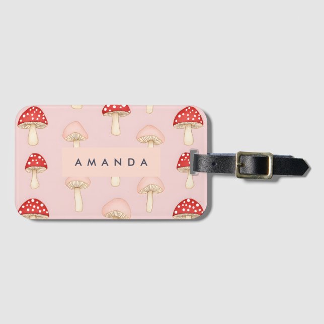 Personlig Whimsique Red Rosa Mushroom Mönster Bagagebricka (Framsida horisontal)